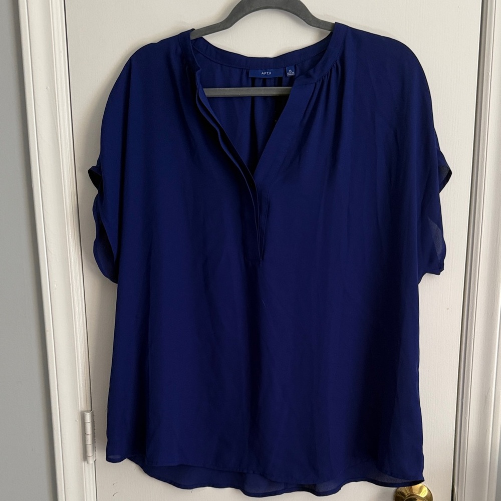 Apt. 9 Royal Blue Split-Neck Short Sleeve Blouse